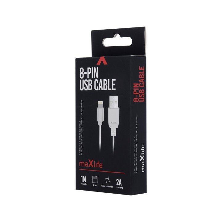 Kabel Maxlife do iPhone / iPad / iPod 8-PIN Fast Charge 2A 1m bialy