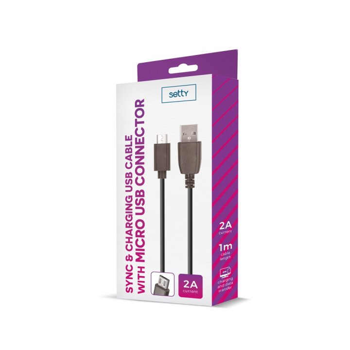 Kabel USB Setty 1m 2A microUSB czarny