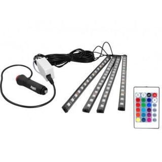 Oświetlenie wnętrza auta/kabiny 4x listwa RGB 15 LED, wodoodoporna + sterownik/pilot/wtyk zapalniczki, IP54.