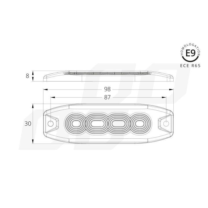 Lampa błyskowa płaska 4x3W LED R65 R10 12/24V IP68