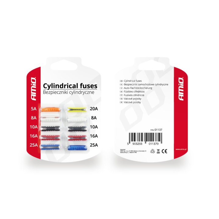 Bezpieczniki samochodowe cylindryczne 10szt.