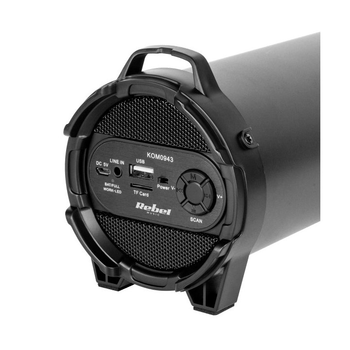Mały przenośny głośnik bezprzewodowy marki REBEL