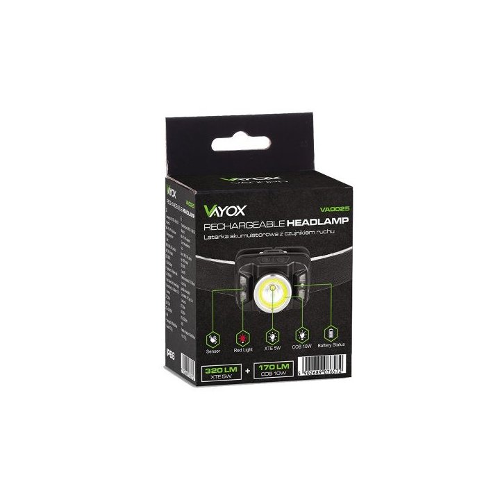 Latarka czołowa akumulatorowa z czujnikiem ruchu XTE 5W + COB 10W VA0025