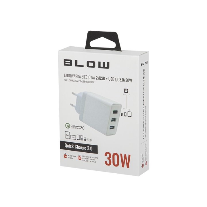 Ładowarka siec. z gn.USBx3 QC3.0 30W
