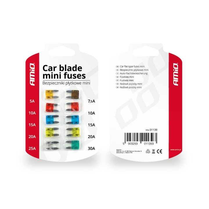 Bezpieczniki samochodowe płytkowe mini 10 szt.