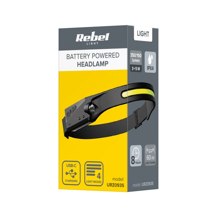 Latarka czołowa akumulatorowa (5W COB+ 3W Led) - opaska