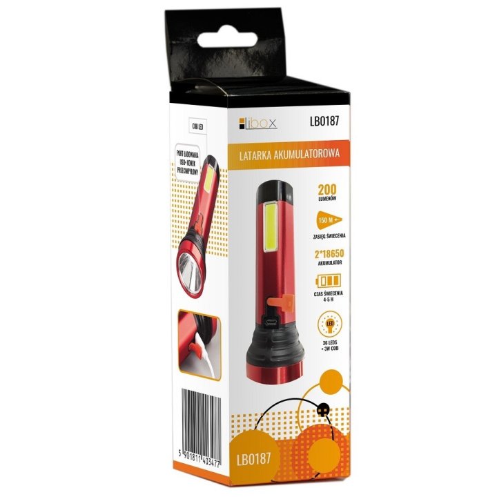 Latarka akumulatorowa aluminiowa COB+LED LB0187 LIBOX