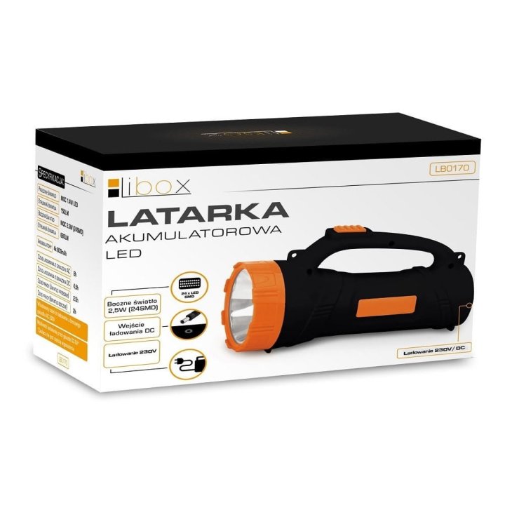 Latarka akumulatorowa LED 1.4W ze światłem bocznym 2.5W LB0170 LIBOX
